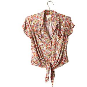 Anthro Maeve • Fruit Print Short-sleeved Button-Down Tie-waist Blouse Sz 6/S.